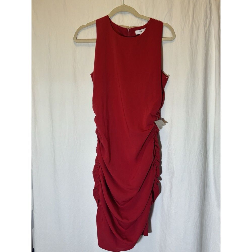 NSR - Flattering Side Ruched Asymmetrical Tank Dress Red Large‎ NWT V20